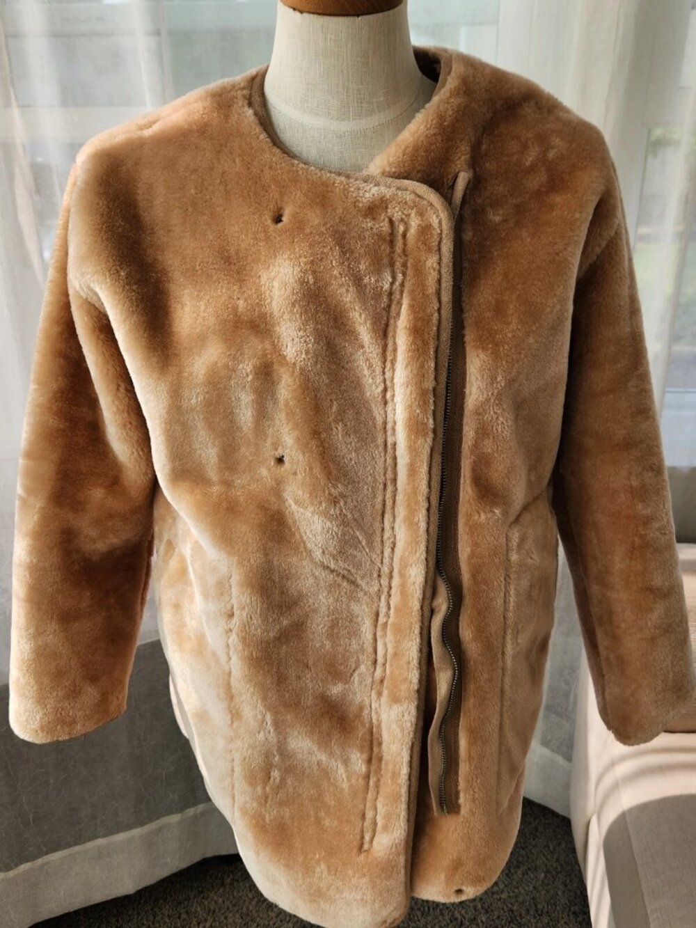 Love Tree Jacket Small Reversible Sherpa Tan Zipper Faux Fur